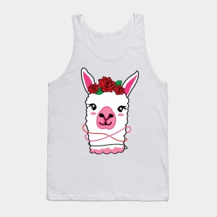 Cute Llama Head with Flower Crown Tank Top